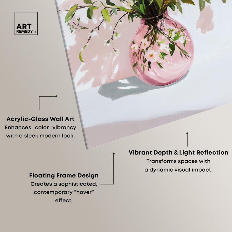 «Pink Glass Vase II», impression acrylique sur toile par Art Remedy, H 30 po x l 20 po