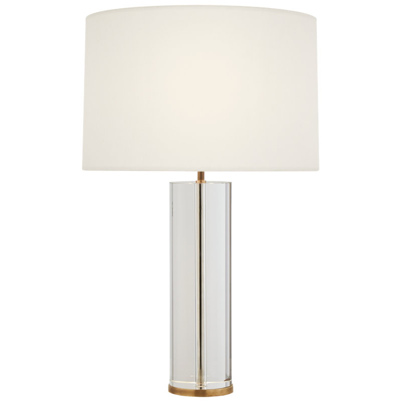 Lineham Cordless Table Lamp in Crystal and Hand-Rubbed Antique Brass with Linen Shade, Hand-Rubbed Antique Brass