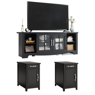 3-Piece Living Room Table Set, 66" TV Stand And 2 End Tables