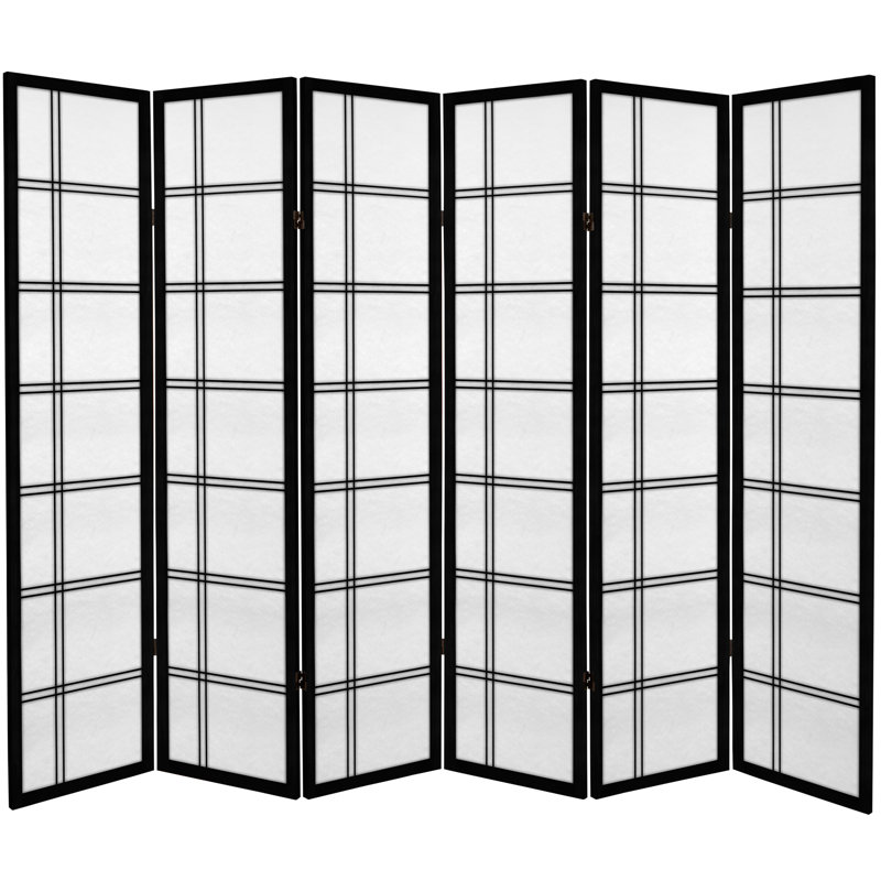 71" x 94.5" Double Cross 6 Panel Room Divider, Black, 6