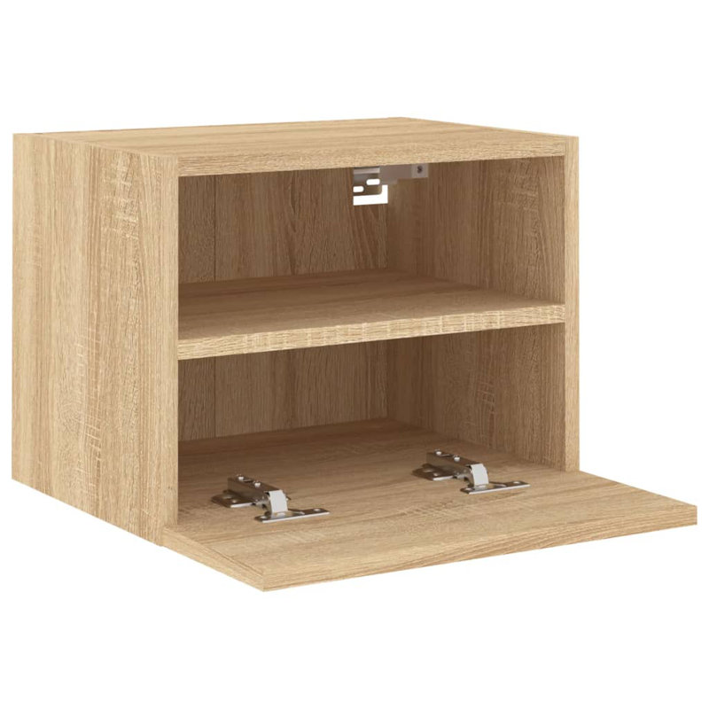 Baheejah Engineered Wood Glass  TV Stand, 15.7"H x 15.7"L x 11.2"W, Sonoma Oak