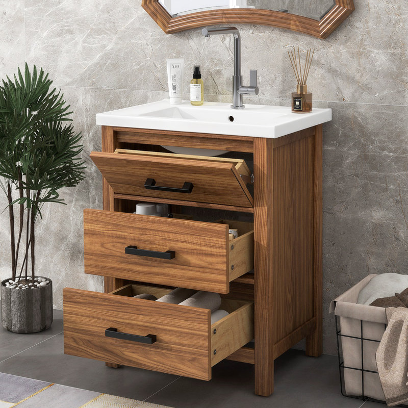Jahzon 24.49'' Single Bathroom Vanity with Ceramic Top