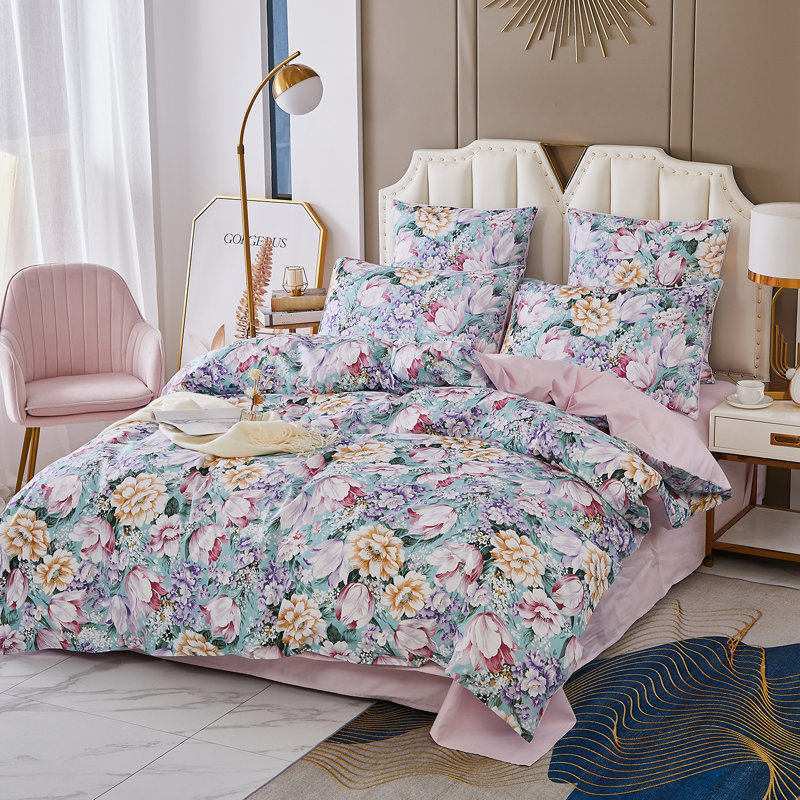  Ensemble de housse de couette 100% coton 800TC 800TC, 3 pièces, ensemble de literie Shabby Chic à motif de fleurs de jardin, motif botanique esthétique pour chambre d'amis