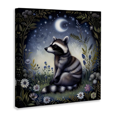 Raccoon Under Night Forest Canvas Wall Art by The Dutch Lady