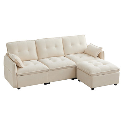 Canapé modulaire en forme de L de 96 po CloudSink, 3 sièges + repose-pieds mobile, siège très profond, chenille adaptée aux animaux de compagnie, assemblage sans outil, noir pour les petits espaces et le salon