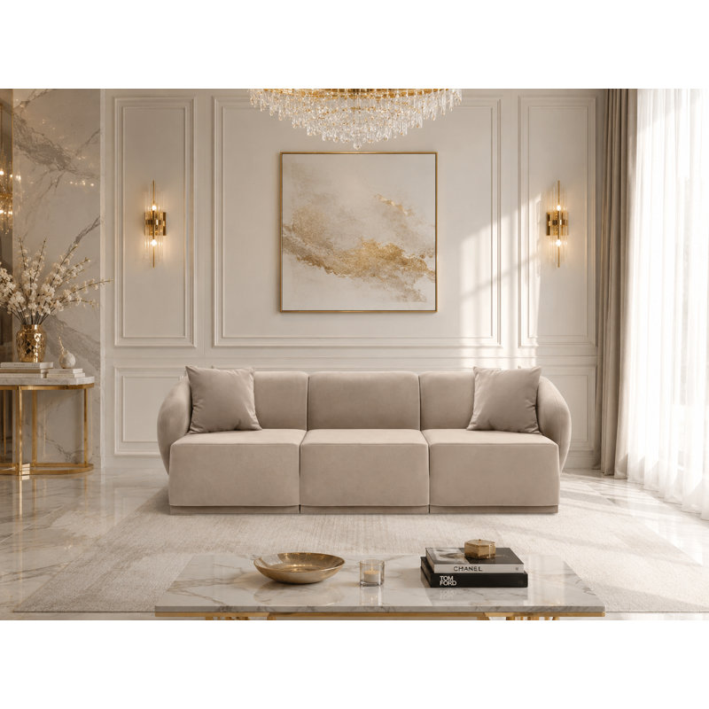 3 Seater Velvet Sofa & Chaise, Warm Beige