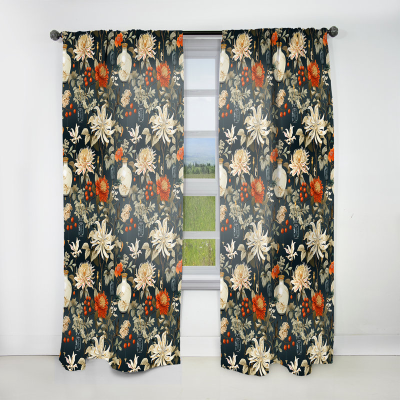 Harmonieux équilibre - Rideau floral - Velours obscurcissant - 1 panneau, L 52 po x L 120 po