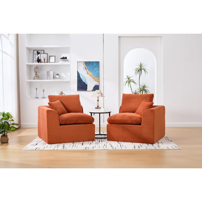 2 places modulaires en velours côtelé orange, support à haute densité, housses de coussin amovibles, courbée ergonomique, aucun assemblage requis pour une installation sans effort, modulaire confortable avec rembourrage en mousse, salon et