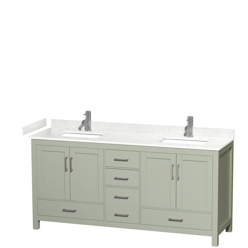Sheffield 72" Double Bathroom Vanity Set, Carrara Cultured Marble, Light Green