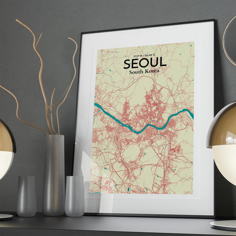Seoul City Map In Tricolour - No Frame Print, 36cm H x 24cm W x 0.05cm D