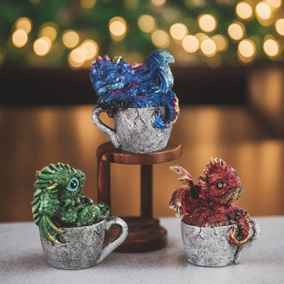 3-PC Set 2.5"H Dragon on Cup Fugurine