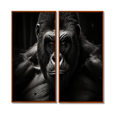 «Black and White Gorilla Majestic II», ensemble d'art mural sur toile noire