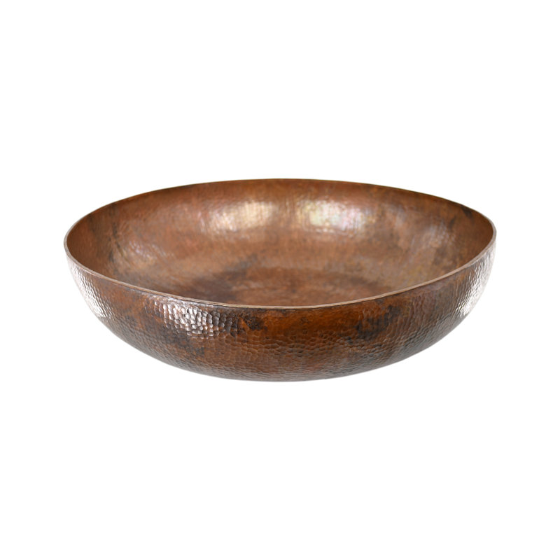 Maestro Copper Circular Vessel Bathroom Sink, Tempered Copper