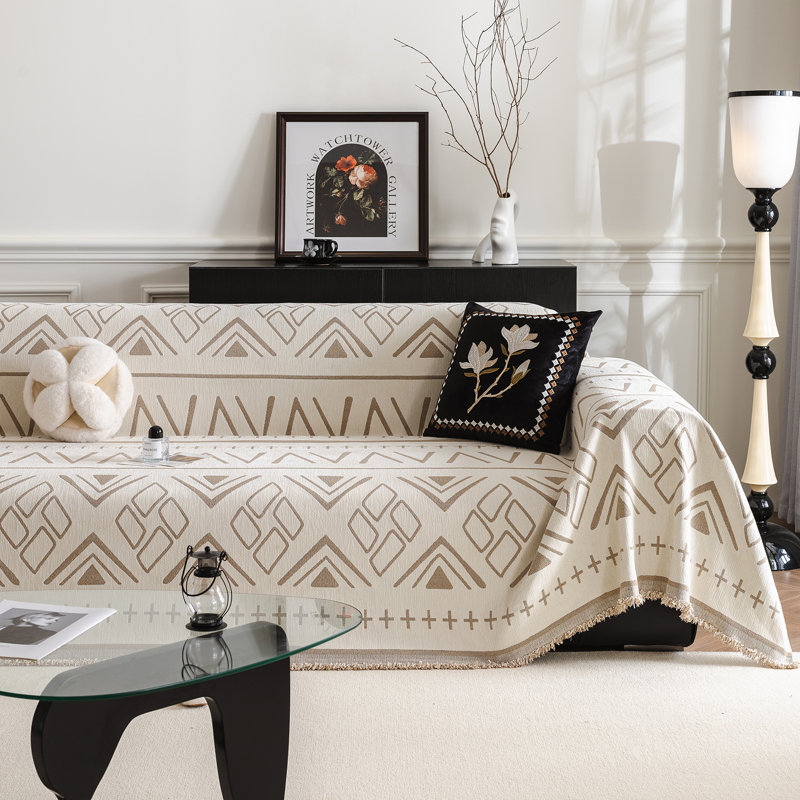 Housse pour canapé en chenille à motif géométrique épais et irrégulier Classic Bohemian, H 71 po x l 134 po x P 0,1 po