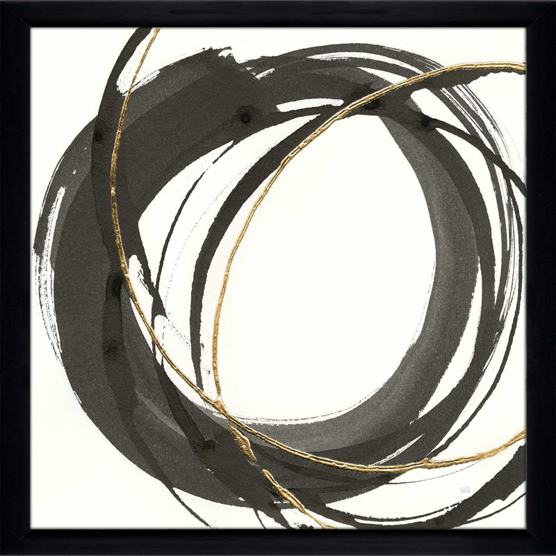 «Gilded Enso I», reproduction de peinture acrylique, H 21,5 po x l 21,5 po x P 0,75 po, Cadre noir