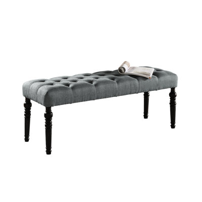 Turned Leg Dining Bench In Gray - Solid Wood Frame & Fabric Seat, 48"W X 16"D 19.5"H, Assembly Required Construction With Legs,