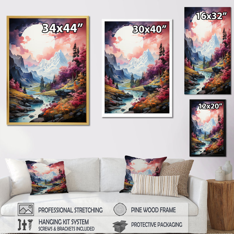 Fantasy Mountain Dreams - Paysage de montagnes, art mural, Toile tendue, H 32 po x l 16 po x P 1 po