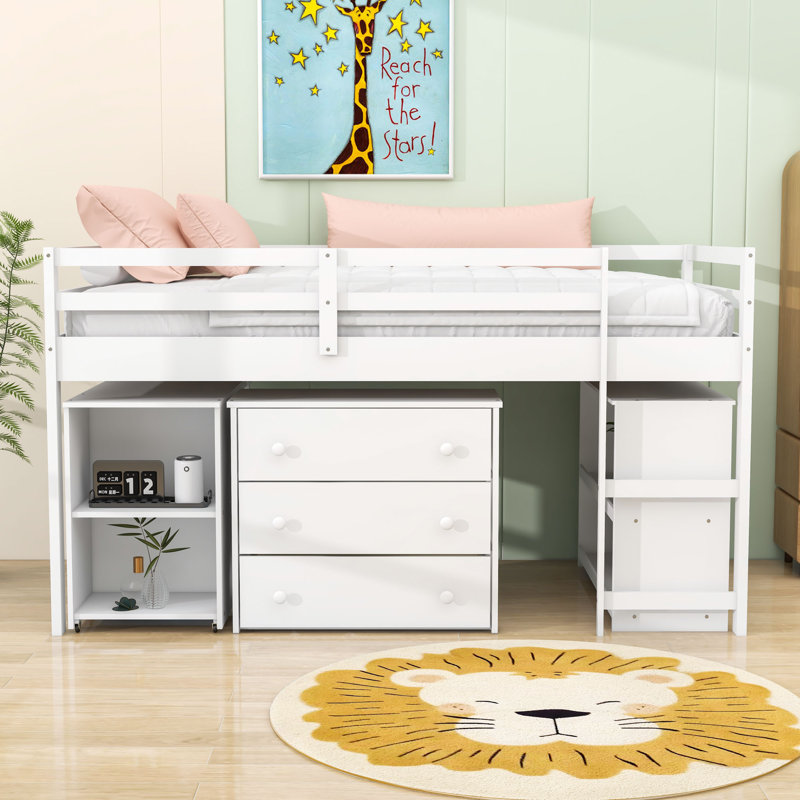 Elieser Kids Twin Loft Bed with Drawers, White