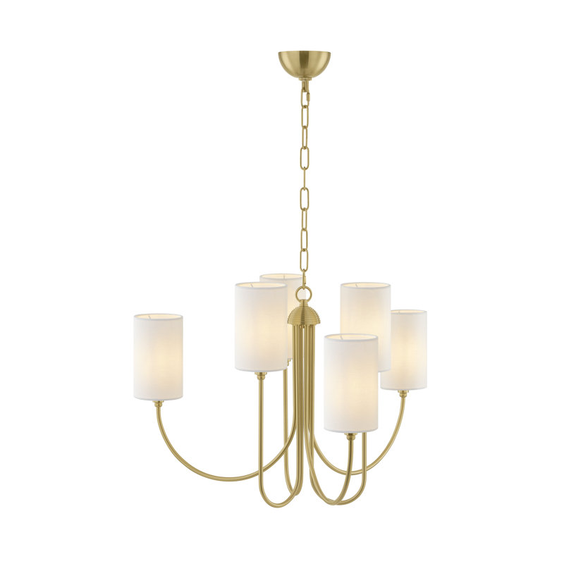 Lustre 6 lumières avec abat-jour en lin, luminaire suspendu classique moderne