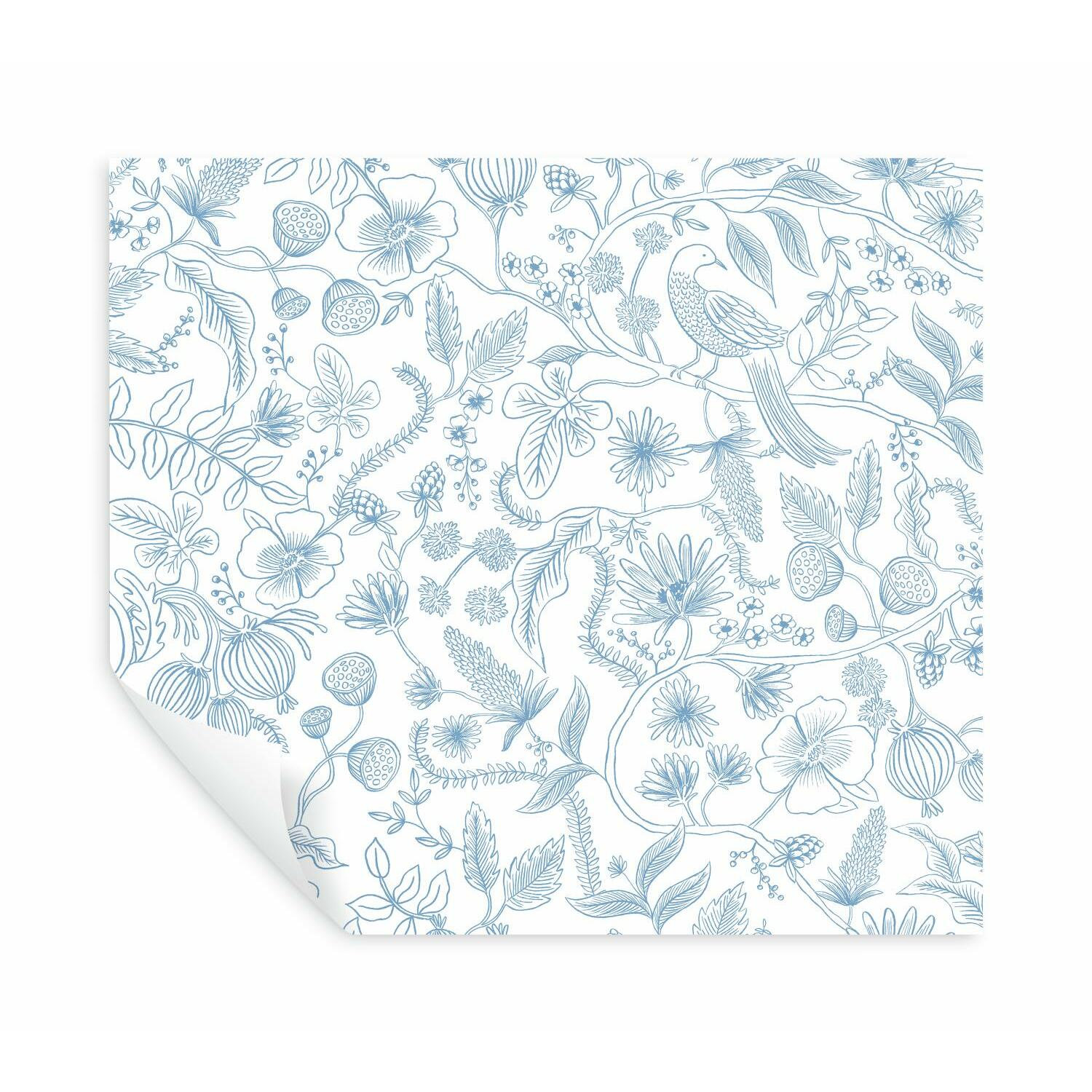Aviary Self-Adhesive Wallpaper Roll, Blue/Cream