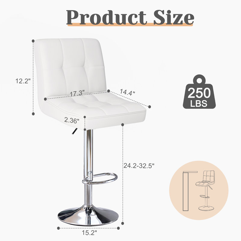 Ensemble de tabourets de bar pivotants en cuir Vegan, Blanc, 6