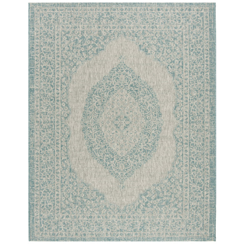 Auburn Light Grey/Aqua Indoor/Outdoor Rug, Rectangle 61 x 109 cm