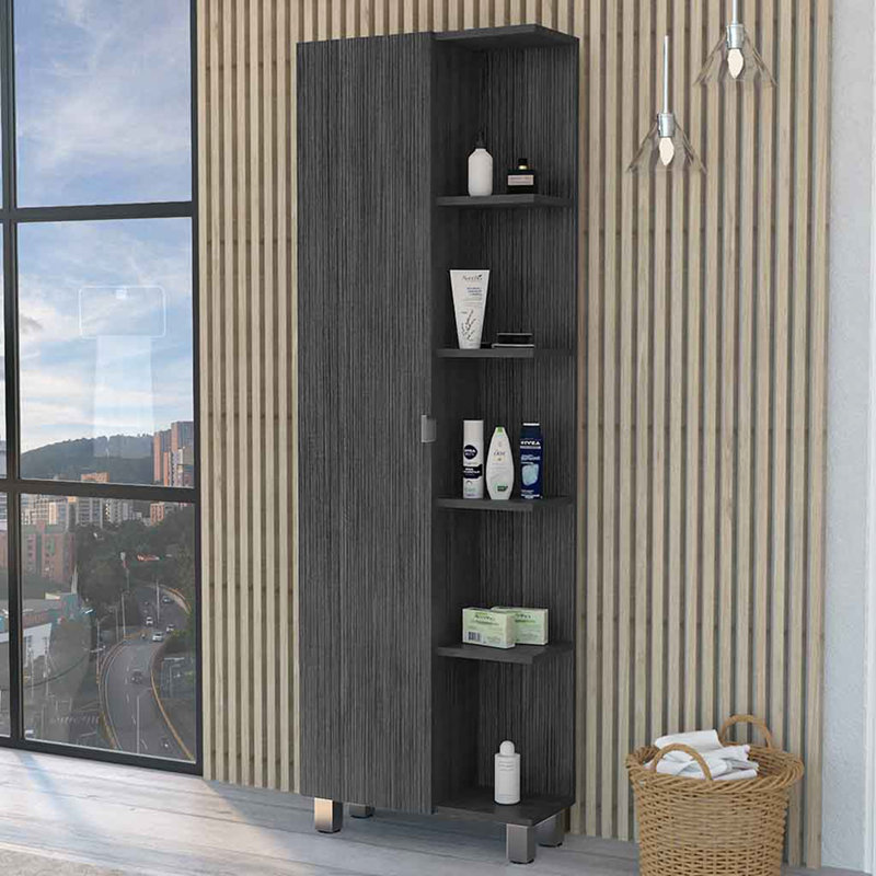 Los Angeles Linen  Cabinet, Five Shelves, One Cabinet, Divisions, Smoke