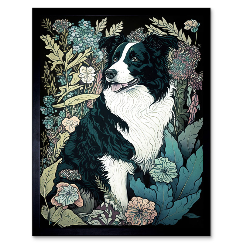 Border Collie Dog In Wildflower Field Modern - Single Picture Frame Print