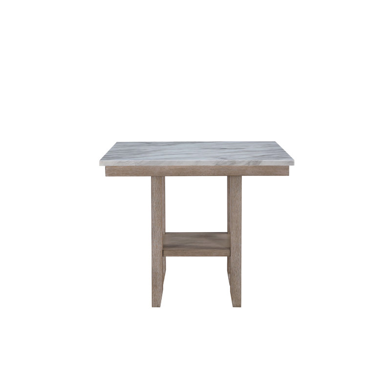 42,2 po Table carrée carrée avec finition en marbre naturel et tabourets en bois massif 4 pieds de couleur pour la salle à manger