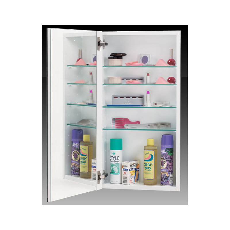 15'' W Mirrored Medicine Cabinet, White, 25" H x 15" W x 5" D, Left