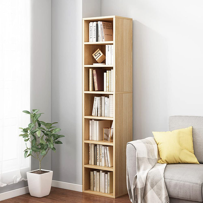 7-Shelf Freestanding Corner Bookcase, Oak, 8-cubes: 12.99"(W) x 11.81"(D) x 70.87"(H)