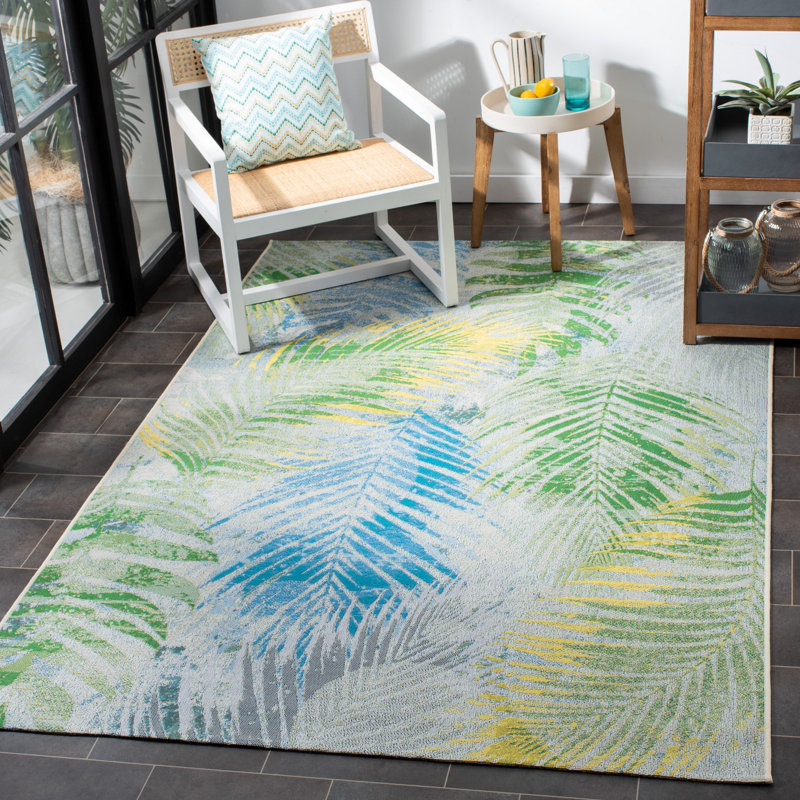 Tapis d'intérieur / extérieur floral Lietz Performance, Rectangle 6 pi 6 po x 9 pi 4 po