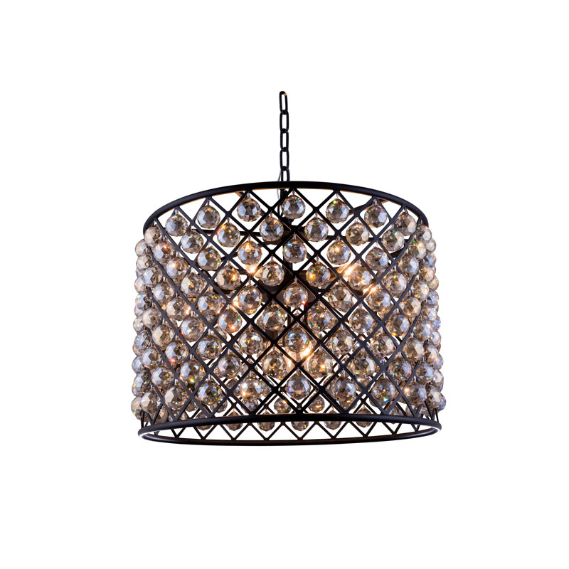 Lustre tambour 8 lumières unique Swinney, Teck doré (fumé), Brun moka