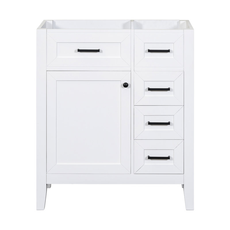 Meuble-lavabo à tiroirs blanc 30 po avec structure stable en bois d'hévéa massif et élégant, Blanc, Noir