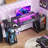 39"W Gaming Desk With Monitor Stand & Cpu Stand,Computer Desk With Power Outlet & RGB LED Lights,Home Office Desk With Cup Holder & Headphone Hook-1193052216-1193052221