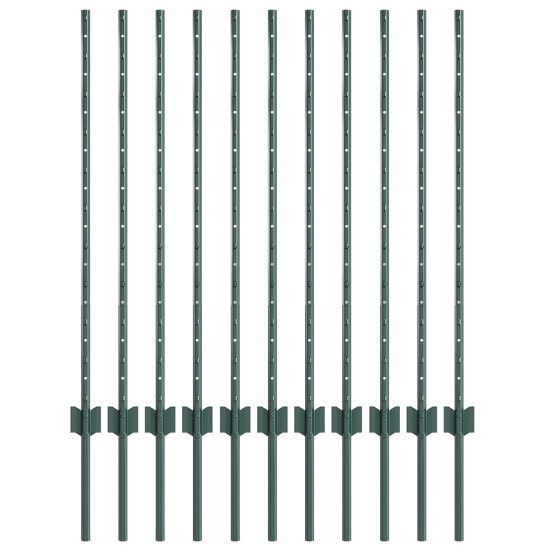 Fence Posts 11 Pcs U-Channel Steel, 100cm H x 8.5cm W, Green