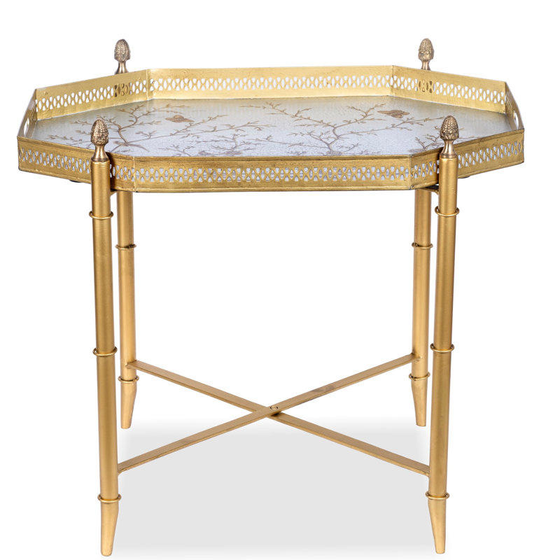 Pewter Octagon Tray with Gold Table, Gold/Pewter