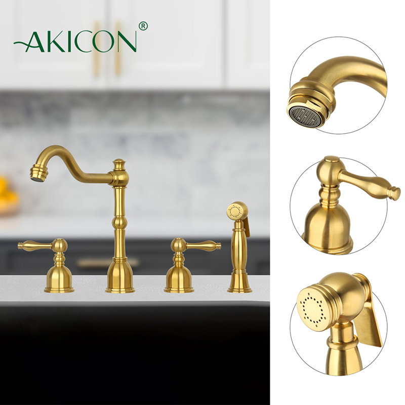 Akicon Kitchen Faucet with Side Spray, Brushed Gold