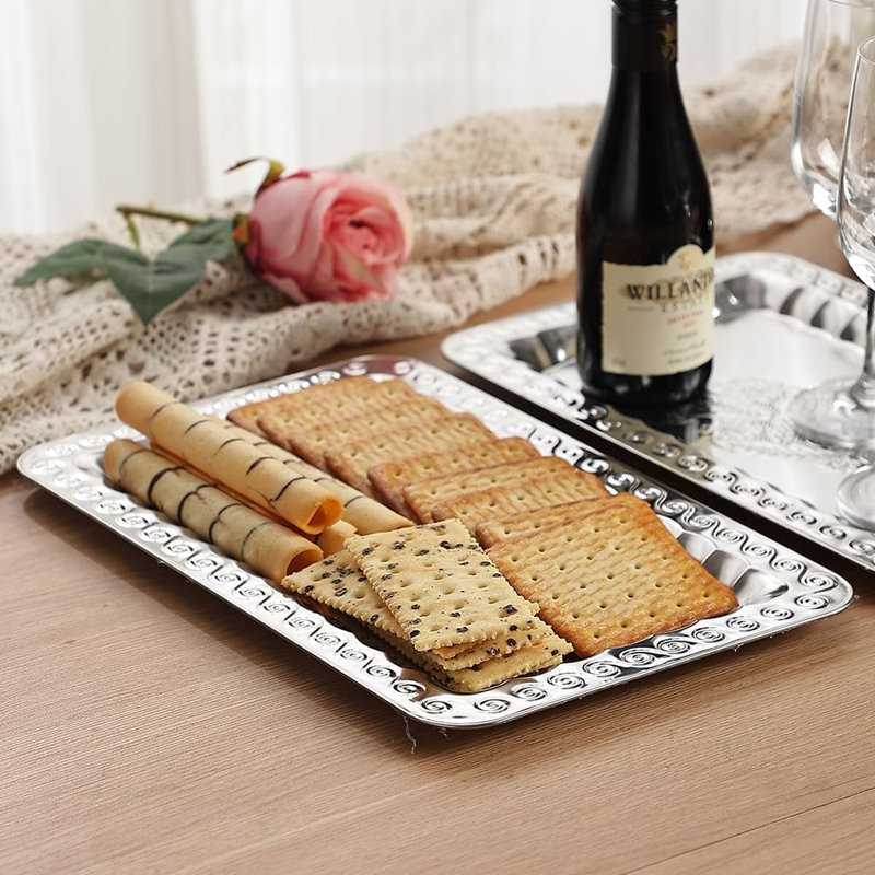 Swirl Floral Engraved Mirror Decorative Serving Tray, Party Platters For Food, Appetizers, Charcuterie, And Desserts
