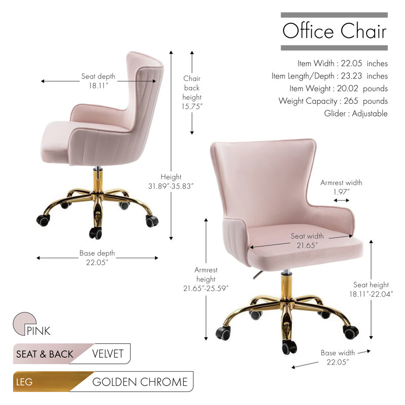 Fauteuil de bureau à oreilles Anzly, Rose