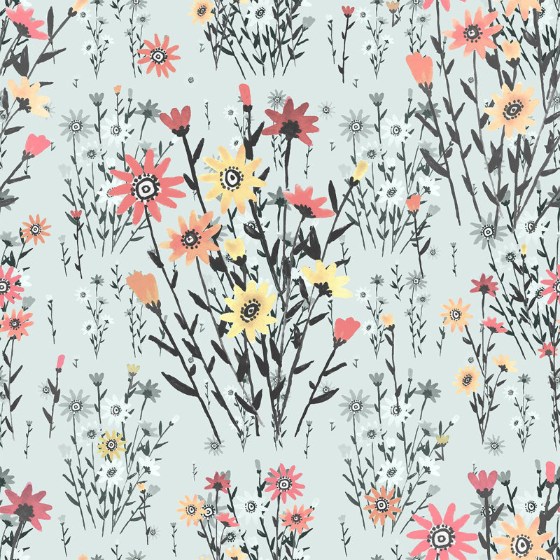 Panneau de papier peint adhésif à fleurs l 18,75 pi x 25 po dessiné à la main Wildflowers