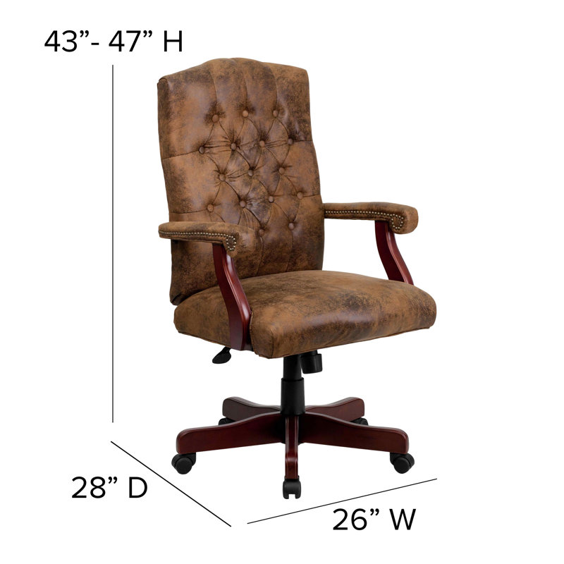 Rustic Brown Leather Executive Swivel Office Chair with Arms