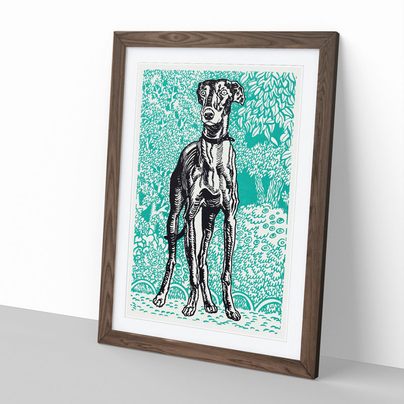 Greyhound Vol.3 by Moriz Jung - Picture Frame Painting, 48cm H x 36cm W x 2cm D, Walnut Framed