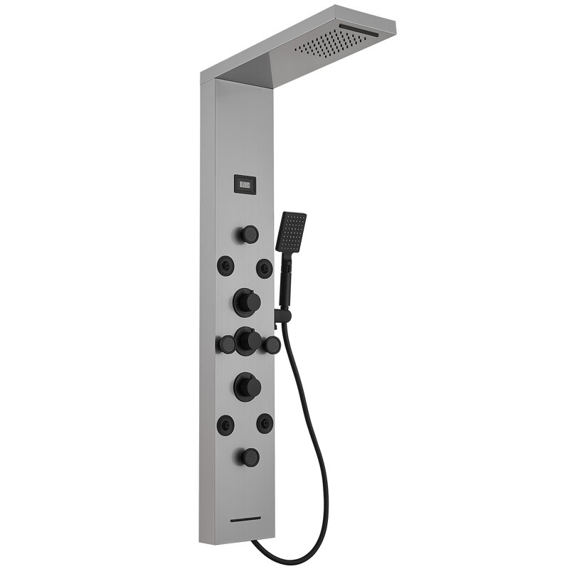 Panneau de douche 51 po avec pomme de douche double, Noir / nickel