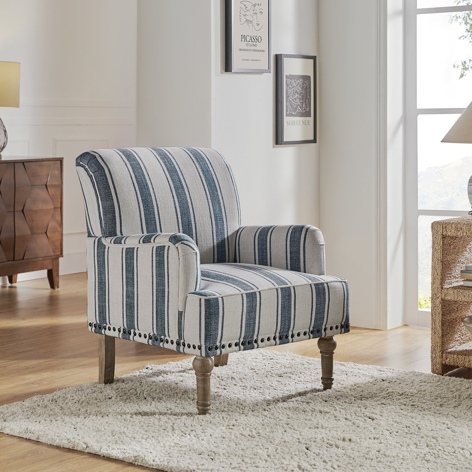 American Furniture Classics Upholstered Chair in Blue Striped Fabric