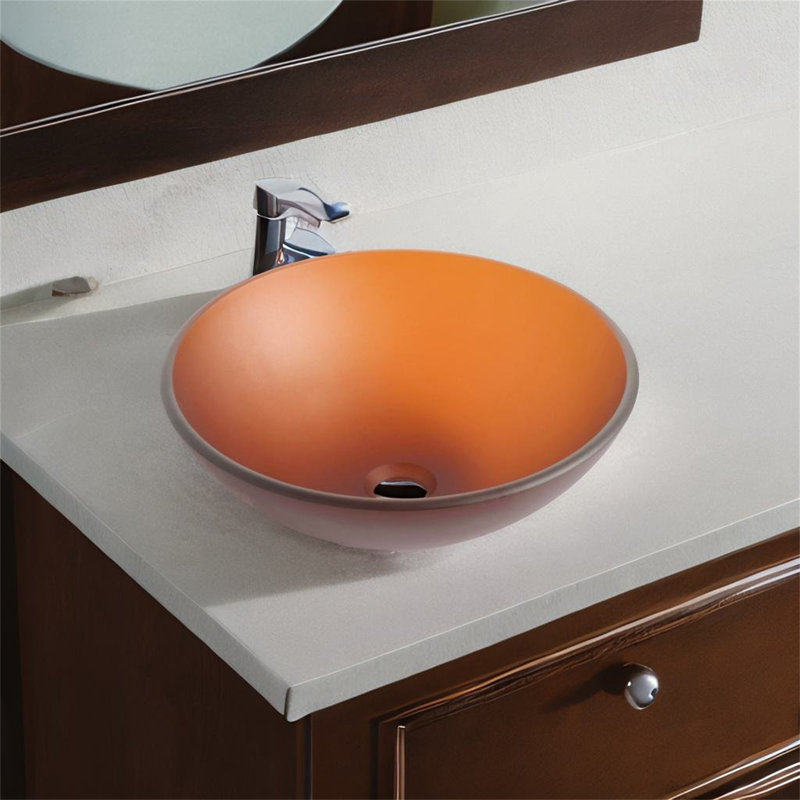 Lavabo de salle de bain vasque circulaire en verre 16,56 po TONWIN, Brun