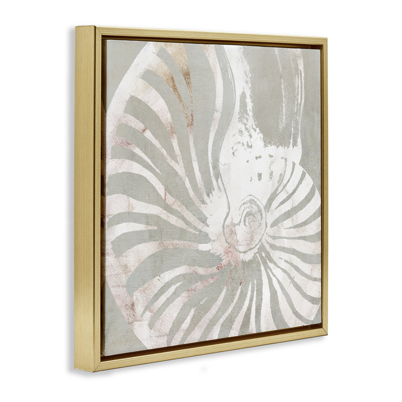 "Beige Nautilus", art mural encadré sur toile flottante par Carol Robinson, Cadre flottant métallique doré, H 18 po x l 18 po