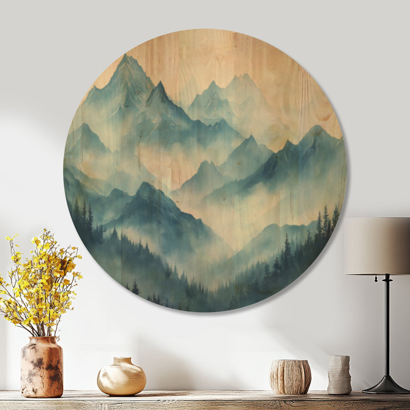 Décoration murale en bois Cool Alpine Blue - Mountain, Rond 36 po, Rond