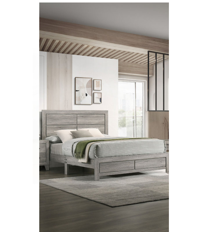 Lit plateforme Rustic Wood, gris, Grand