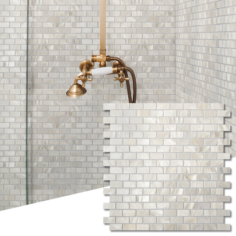 Seashell 12" x 12" Mosaic Subway Tile, White 